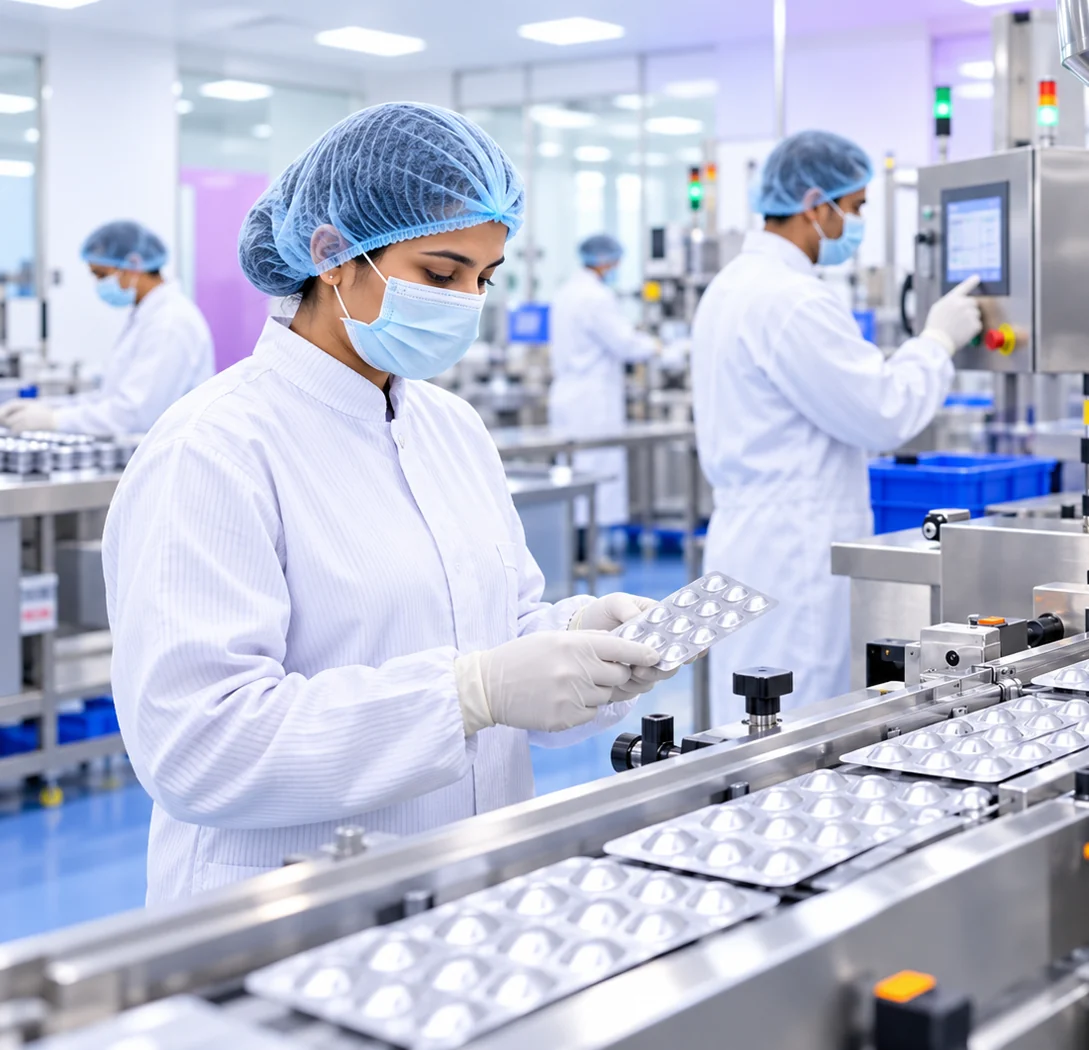 Pharmaceutical cleanroom professional at work