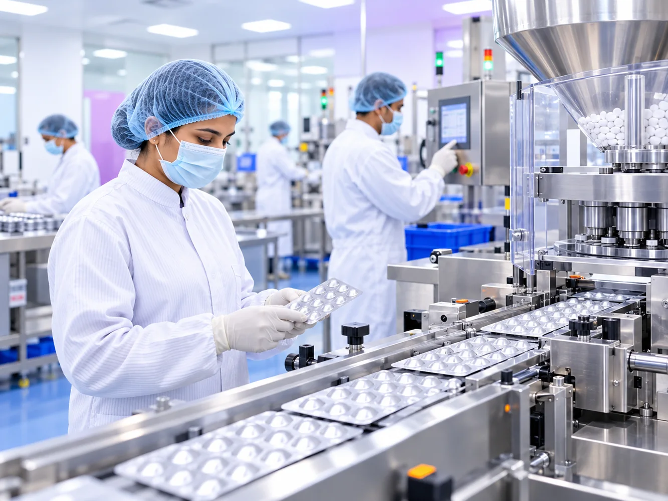 Indian healthcare professionals in a manufacturing-related environment